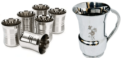 Mii Art Heavy Gauge Stainless Steel Water Jug 1.5 Litre 6 Glass Set | Shiny Finish Steel Water Jug & Glasses for Home, Hotel & Office Use (Jug Size: 20 cm)