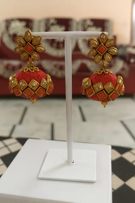 Red Thread Work Jhumka Earrings