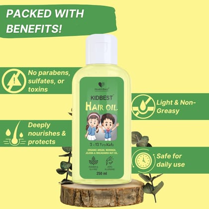 HealthBest Hair Oil for Kids | Organic Argan, Moringa, Jojoba & Macadamia Nut Oil | Hair Growth | Damaged Hair | Tear, Paraben, SLS free - 250ml