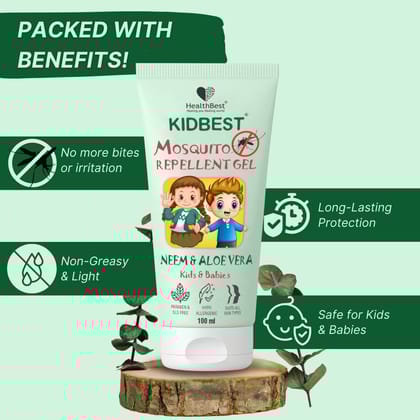HealthBest Mosquito Repellent Cream Gel for Kids – 100 ml with Aloe Vera & Neem, DEET-Free | Safe for Babies & Children | Natural Protection from Mosquitoes | Non-Sticky | Outdoor & Indoor Use