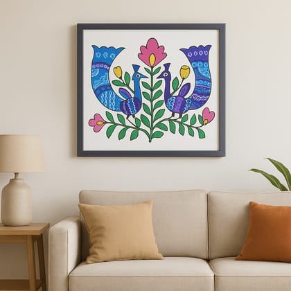 Vibrant Folk Art Peacock Painting Framed Wall Decor Vibrant Folk Art Peacock Painting Framed Wall Decor