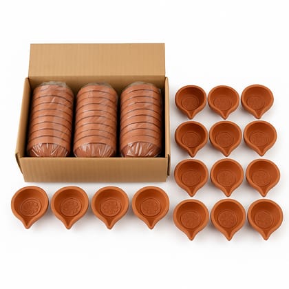 Handcrafted Mud Diya – Pack of 24 Terracotta Lamps | EYA Garden 