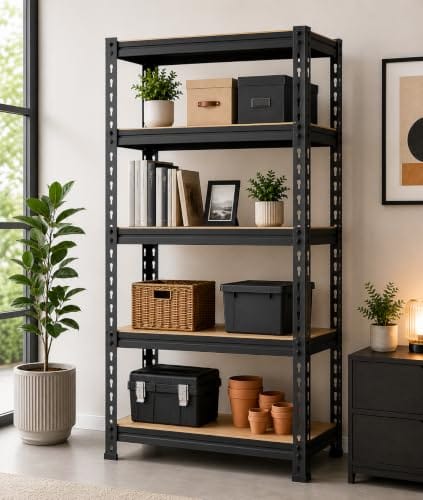 CRASOME 5-Tier Metal Storage Rack, Adjustable Boltless Steel Shelving Unit with MDF Boards, Multipurpose