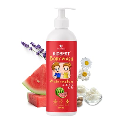 HealthBest Kid's Top to Toe Body Wash 500ml - Watermelon Scent - Tear-Free, Anti-Bacterial, Paraben & SLS-Free - Gentle for Normal, Sensitive & Dry Skin - Baby, Toddler & Child Body Wash