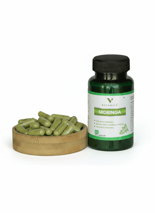 VBOTANICS Moringa Veg Capsules - Natural Multi-Vitamin & Antioxidant Supplement for Hair & Skin, 60 Count