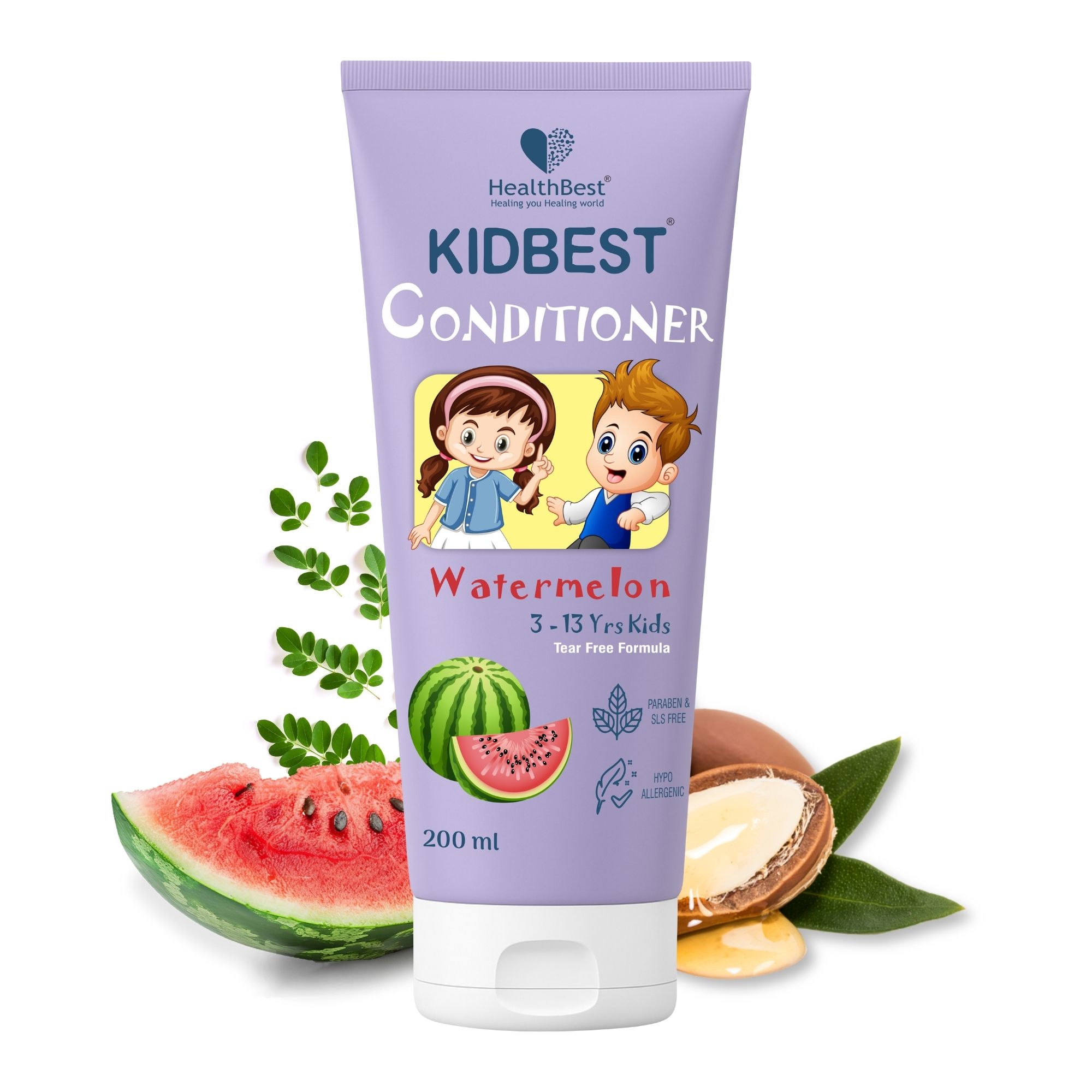 HealthBest Conditioner for Kids | Nourishing Hair | Hair Smoothing | Tear, Paraben, SLS free | Watermelon Flavor - 200ml