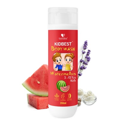 HealthBest Kids Body Wash - 200ml Tear Free Top to Toe Shower Gel for Baby with Aloe Vera, Shea Butter & Lavender Oil, Hydrating & Nourishing Cleanser for Soft & Smooth Skin, Tear, Paraben and SLS-Free