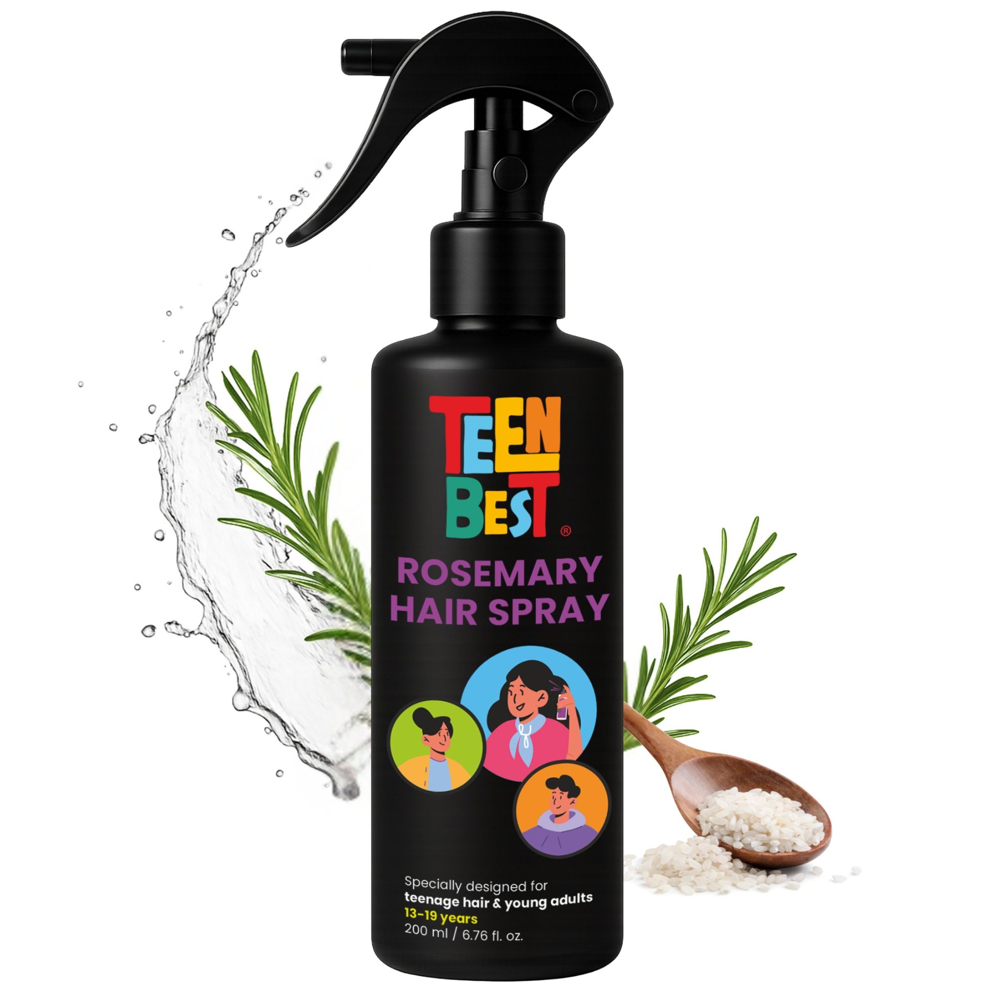 HealthBest Teens Rosemary Water Spray for Hair Growth 200 ml - Lightweight Hair Styling Mist for Kids and Teens for Hair Fall Control, Shine & Strong Roots