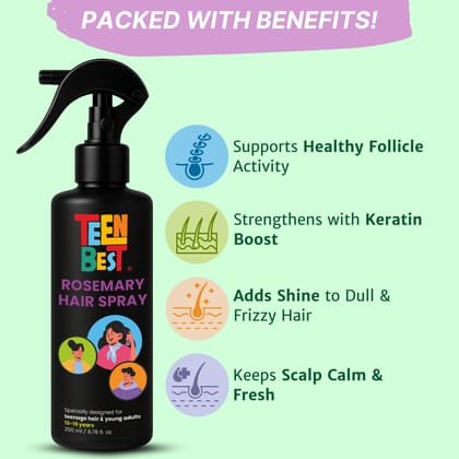 HealthBest Teens Rosemary Water Spray for Hair Growth 200 ml - Lightweight Hair Styling Mist for Kids and Teens for Hair Fall Control, Shine & Strong Roots