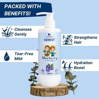 HealthBest Kids Gentle Cleansing Shampoo 200 ml for 3-13 Years with Real Blueberry Extract Tear-Free Hypoallergenic pH 5.5 Sulphate and Paraben Free Vegan Safe for Sensitive Scalps