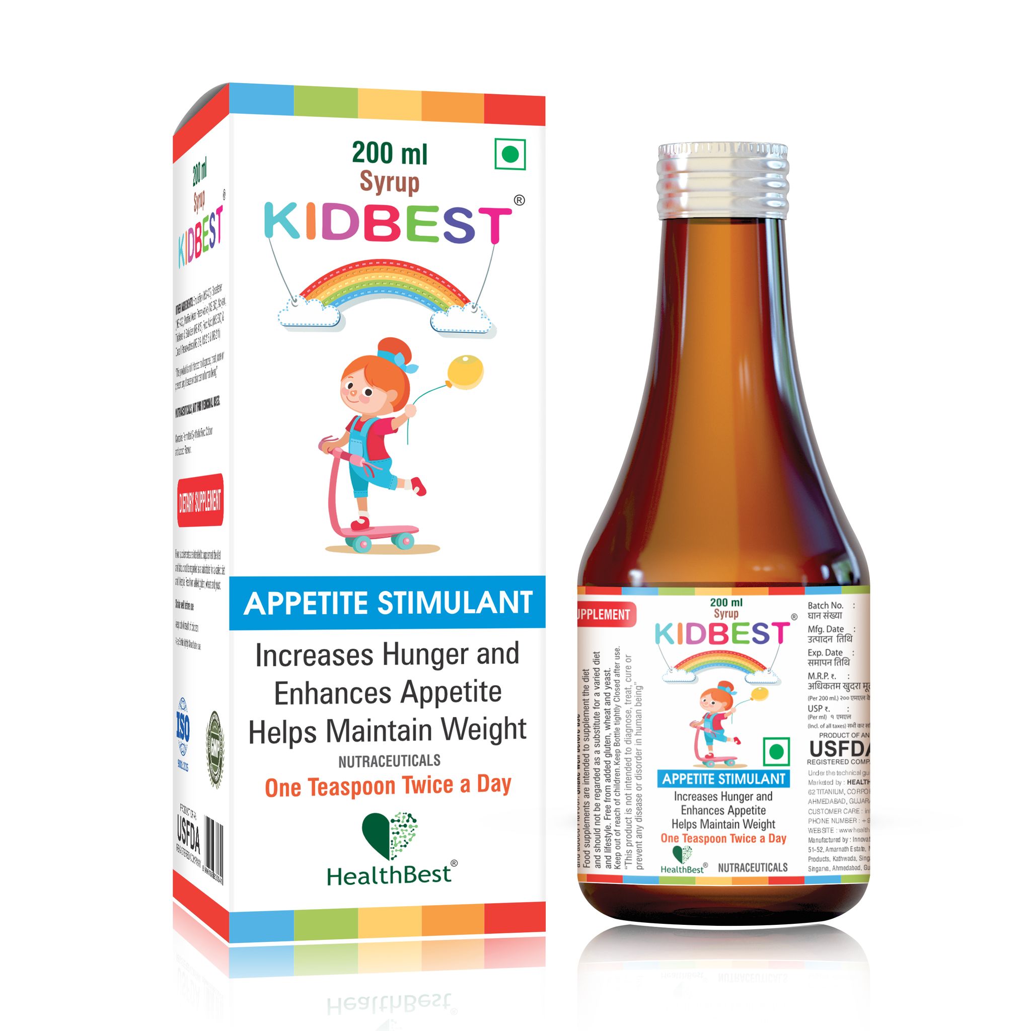HealthBest Appetite Stimulant Syrup for Kids| Enhances Appetite |Maintain healthy Weight | 200ml