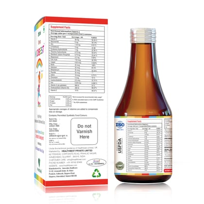 HealthBest Multivitamin Syrup For Kids - 200 ml, Delicious Mix Fruit Flavor - Daily Immune Support - Pediatrician Recommended