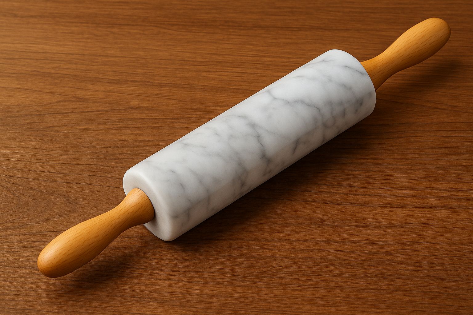 White Marble Rolling Pin with Wooden Handles for Baking & Pastry