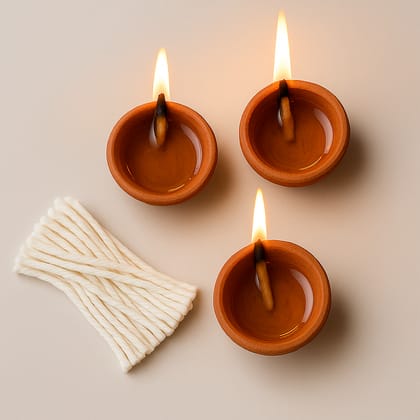 Pure Cotton Diya Wicks – 3 Inch Long Batti (100 Pieces) for Puja & Aarti