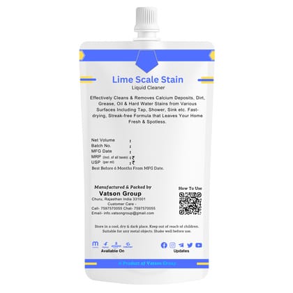 Lime Scale Stain Cleaner Spray | Removes Calcium, Mineral Deposits Descaler | Fast-Acting Shine for Tap, Faucet, Shower, Sink | 100ml Refill Pack