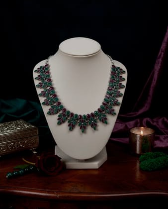Elegant Green and Pink Stones Jewellery Set