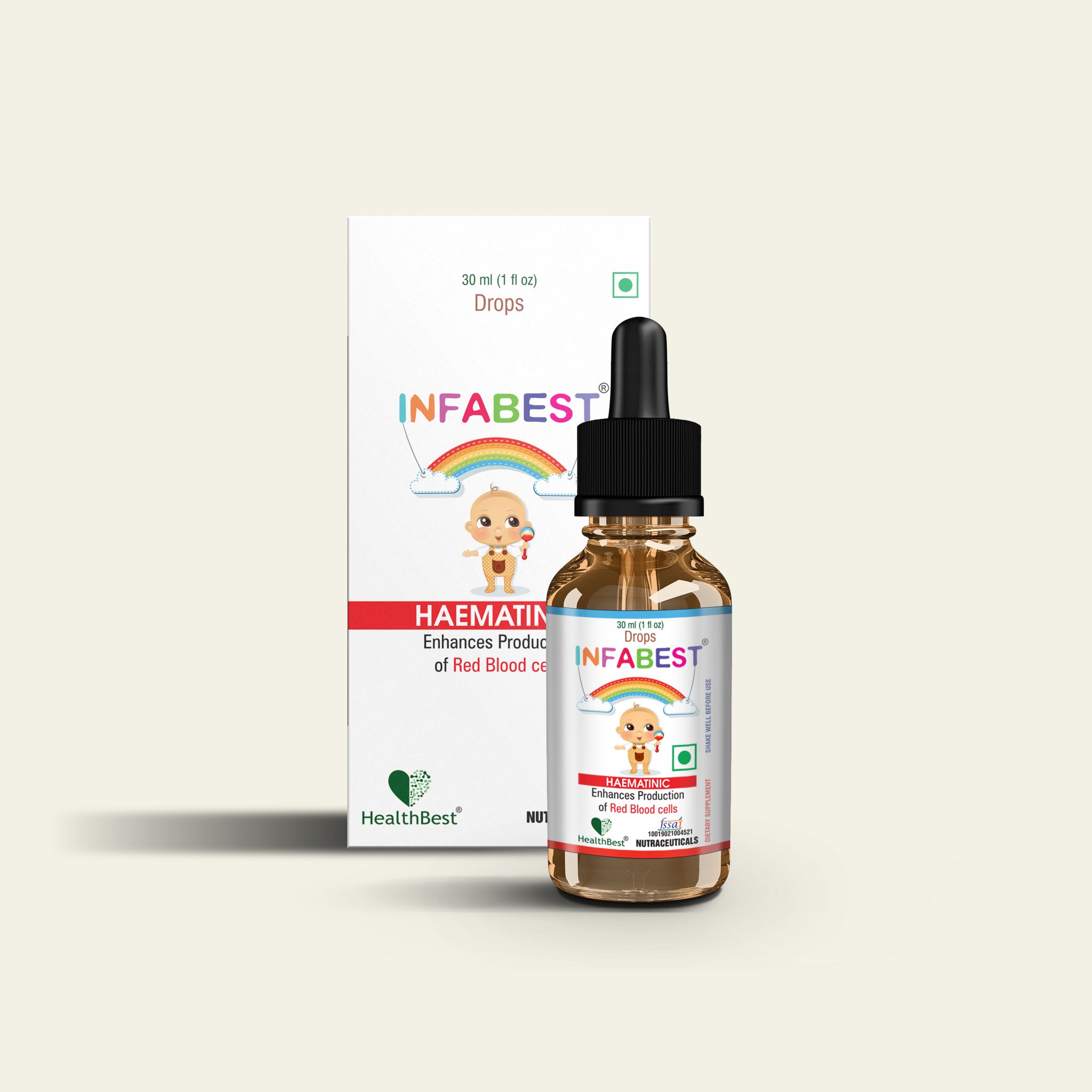 HealthBest Infabest Hematinic (Iron) Drops for Toddlers | Red Blood Cells | Iron, Zinc | Mixed Fruit Flavor - 30ml