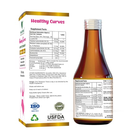 HealthBest Healthy Curves Weight Gain Syrup for Women & Girls - 200ml - Enhance Curves & Body Shape - Boost Appetite, Digestive Metabolism & Energy Tonic - Pineapple Flavor