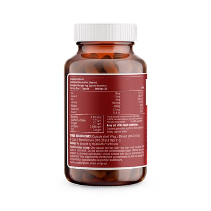 HealthBest Haemobest Iron Supplement | Iron, Folic Acid, Zinc & B12 for Hemoglobin Support, Energy & Immunity for Men & Women - 30 Capsules