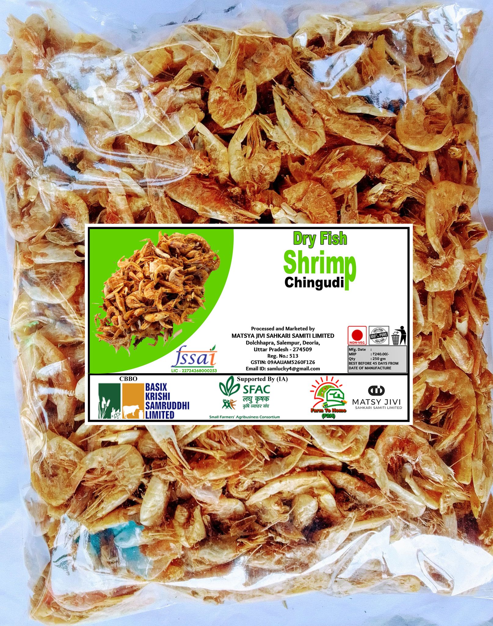Dry Fish Shrimp (Chingudi) - 100% Pure and Natural - FSSAI Approved - 250gm