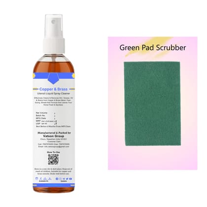 Copper & Brass Cleaner Spray | Removes Oxidation, Dark Spots, Tarnish | Quick Shine for Utensils, Decor, Pooja Items | 100ml with Green Pad Scrubber