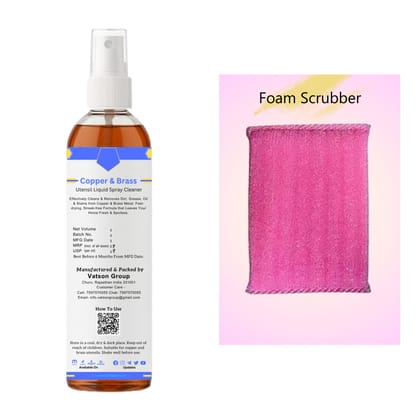 Copper & Brass Cleaner Spray | Removes Oxidation, Dark Spots, Tarnish | Quick Shine for Utensils, Decor, Pooja Items | 100ml with Foam Scrubber