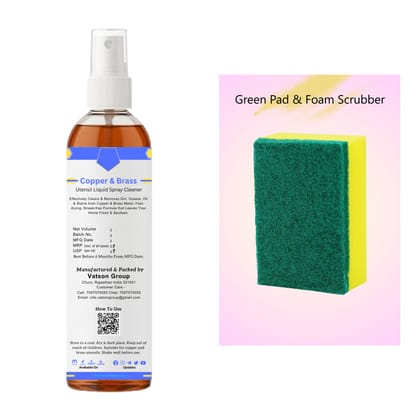Copper & Brass Cleaner Spray | Removes Oxidation, Dark Spots, Tarnish | Quick Shine for Utensils, Decor, Pooja Items | 100ml with Green Pad & Foam Scrubber