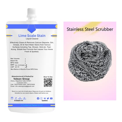 Lime Scale Stain Cleaner Spray | Removes Calcium, Mineral Deposits Descaler | Fast-Acting Shine for Tap, Faucet, Shower, Sink | 100ml Refill Pack with Stainless Steel Scrubber