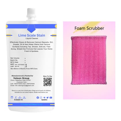 Lime Scale Stain Cleaner Spray | Removes Calcium, Mineral Deposits Descaler | Fast-Acting Shine for Tap, Faucet, Shower, Sink | 100ml Refill Pack with Foam Scrubber