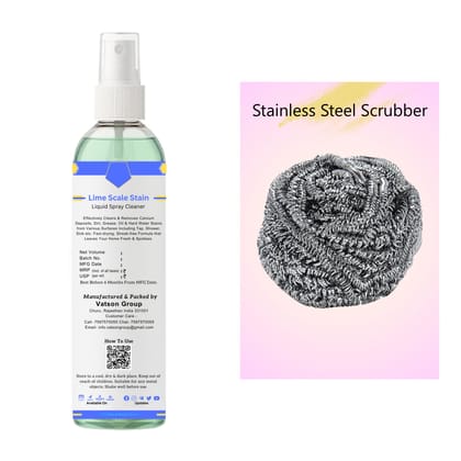 Lime Scale Stain Cleaner Spray | Removes Calcium, Mineral Deposits Descaler | Fast-Acting Shine for Tap, Faucet, Shower, Sink | 100ml with Stainless Steel Scrubber