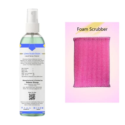 Lime Scale Stain Cleaner Spray | Removes Calcium, Mineral Deposits Descaler | Fast-Acting Shine for Tap, Faucet, Shower, Sink | 100ml with Foam Scrubber