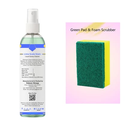 Lime Scale Stain Cleaner Spray | Removes Calcium, Mineral Deposits Descaler | Fast-Acting Shine for Tap, Faucet, Shower, Sink | 100ml with Green Pad & Foam Scrubber Lime Scale Stain Cleaner Spray | Removes Calcium, Mineral Deposits Descaler | Fast-Acting Shine for Tap, Faucet, Shower, Sink | 100ml with Green Pad & Foam Scrubber