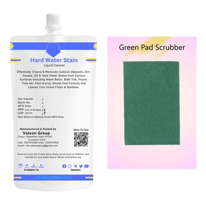 Hard Water Stain Cleaner | Removes Calcium & Mineral Deposits | Quick Shine for Tiles, Floor, Wash Basin, Bath Tub, Swimming Pool | 100ml Refill Pack with Green Pad Scrubber