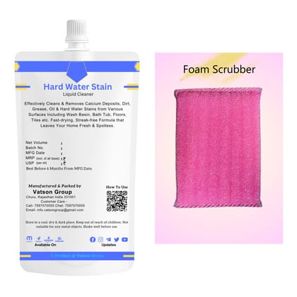 Hard Water Stain Cleaner | Removes Calcium & Mineral Deposits | Quick Shine for Tiles, Floor, Wash Basin, Bath Tub, Swimming Pool | 100ml Refill Pack with Foam Scrubber