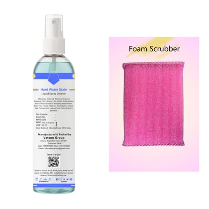 Hard Water Stain Cleaner Spray | Removes Calcium & Mineral Deposits | Quick Shine for Tiles, Floor, Wash Basin, Bath Tub, Swimming Pool | 100ml with Foam Scrubber
