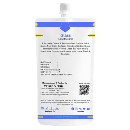 Glass Cleaner | Removes Fingerprints, Dust, Smudges & Watermarks | Quick Shine for Windows, Mirrors, Screens, Table Tops | 100ml Refill Pack