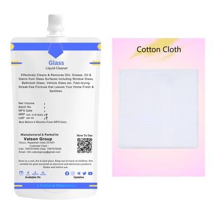 Glass Cleaner | Removes Fingerprints, Dust, Smudges & Watermarks | Quick Shine for Windows, Mirrors, Screens, Table Tops | 100ml Refill Pack with Cotton Cloth