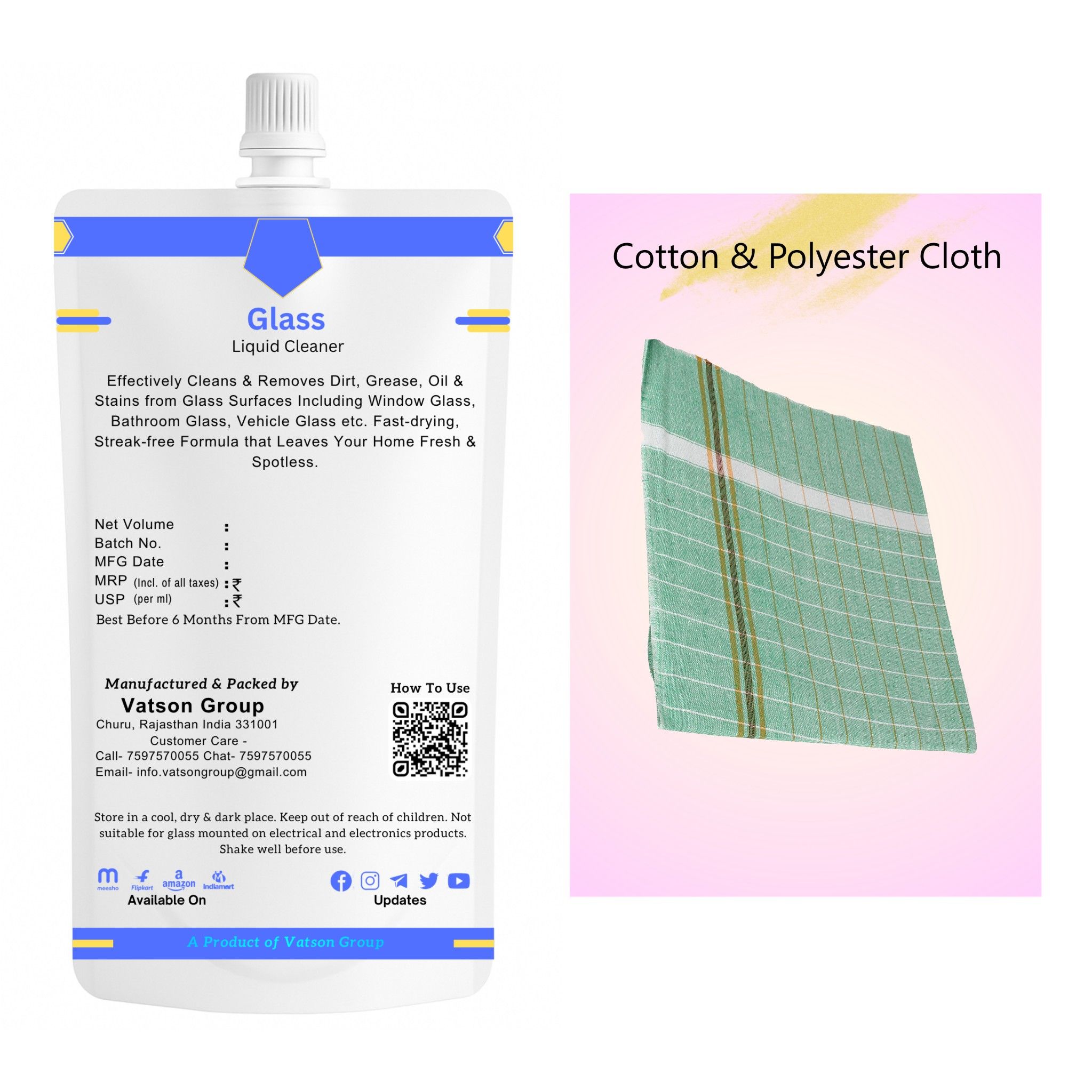 Glass Cleaner | Removes Fingerprints, Dust, Smudges & Watermarks | Quick Shine for Windows, Mirrors, Screens, Table Tops | 100ml Refill Pack with Cloth