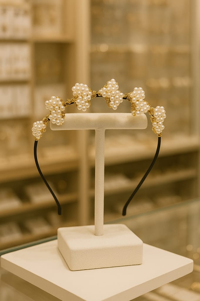 Handcrafted Floral Pearl Embellished Black Hairband