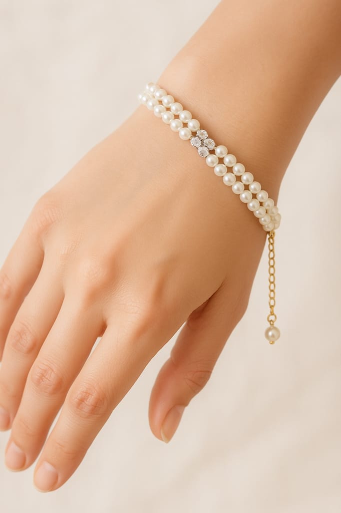 Elegant Double Strand Pearl Bracelet with Cubic Zirconia Embellishment