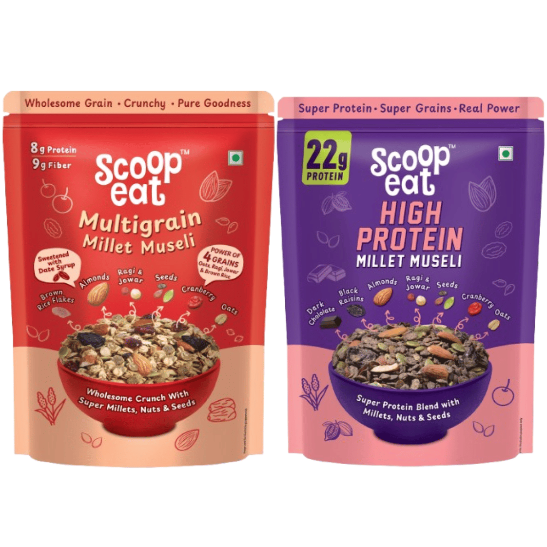 Scoopeat Assorted Muesli Pack of 2 Multigrain Muesli - 250gm & 22gm High Soy Protein Muesli