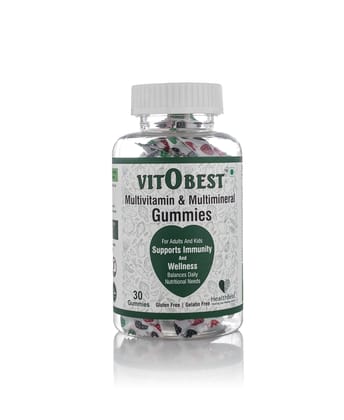 HealthBest VitOBest Multivitamin Gummies for Men & Women - Immune Support, Energy Boost, Probiotics, Antioxidants, Vitamins A & B - Adult Gummies, 30 Mixed-Fruit Flavor