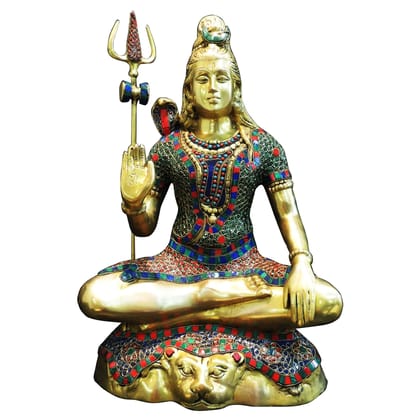 Brass Shiva Stone Finish Idol | Premium Religious Decor, Height : 21 Inch (BSMAS947 H)