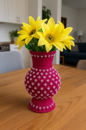 Decorative Pink Beaded Flower Vase for Home Decor