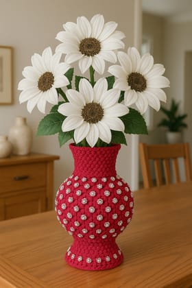 Decorative Red Beaded Flower Vase for Home Decor
