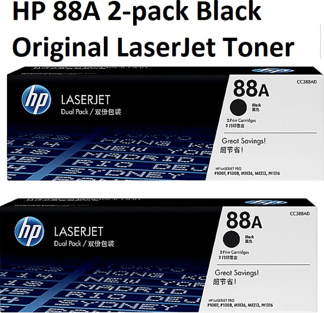 HP 88A Black Original Toner Cartridge  Dual Pack Pack Of 2 Compatible with HP LaserJet P1108, M1136, M128fn, M126nw, M126fw Printers