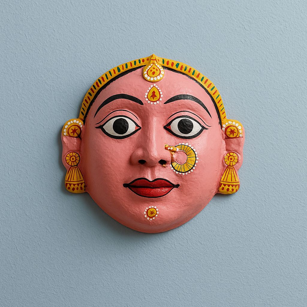 Handcrafted Pink Indian Deity Clay Mask for Wall Decor