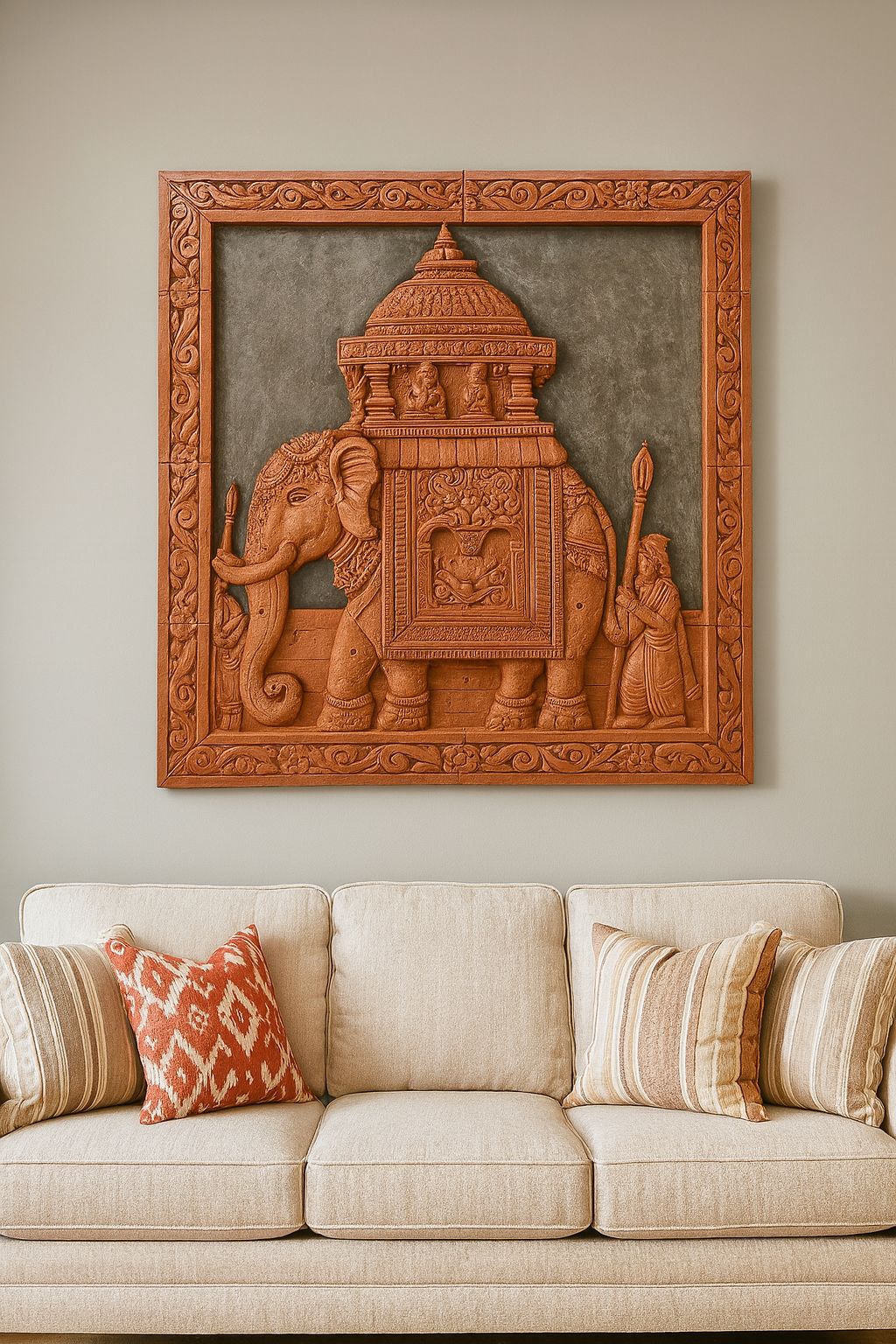 Traditional Terracotta Elephant Wall Hanging Art with Intricate Carvings