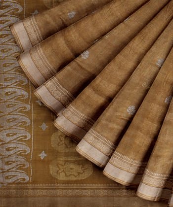 Mustard beige tussar silk handwoven chattisgarh saree