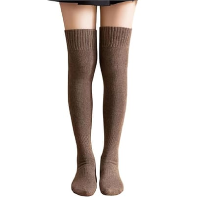 Latest Trendy Woollen Warm Thigh High Socks | Knitted Thick Thermal Woollen Socks for Women Winter Wear Knee Length | Knee High Leg Warmers Long Socks Boot Cuffs Knee Cap | Stocking Girls Free Size ( 1 Pair )